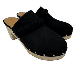 J.Crew Black Studded Suede Braid Band Wooden Heel Platform Clogs
